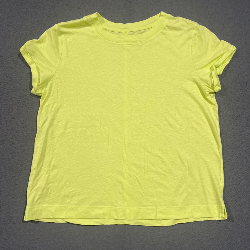 LOFT Vintage Soft T-Shirt Womens Medium Neon Yellow Lime Green Slub Cotton Tee